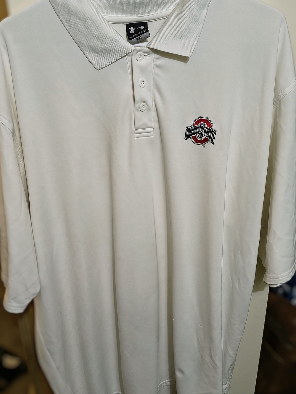 Under Armour Men’s White Polo with Ohio State Patch